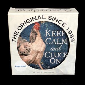 4 Absorbent Stone Coasters 4”x4” -Rooster CoasterStone by Hindostone New